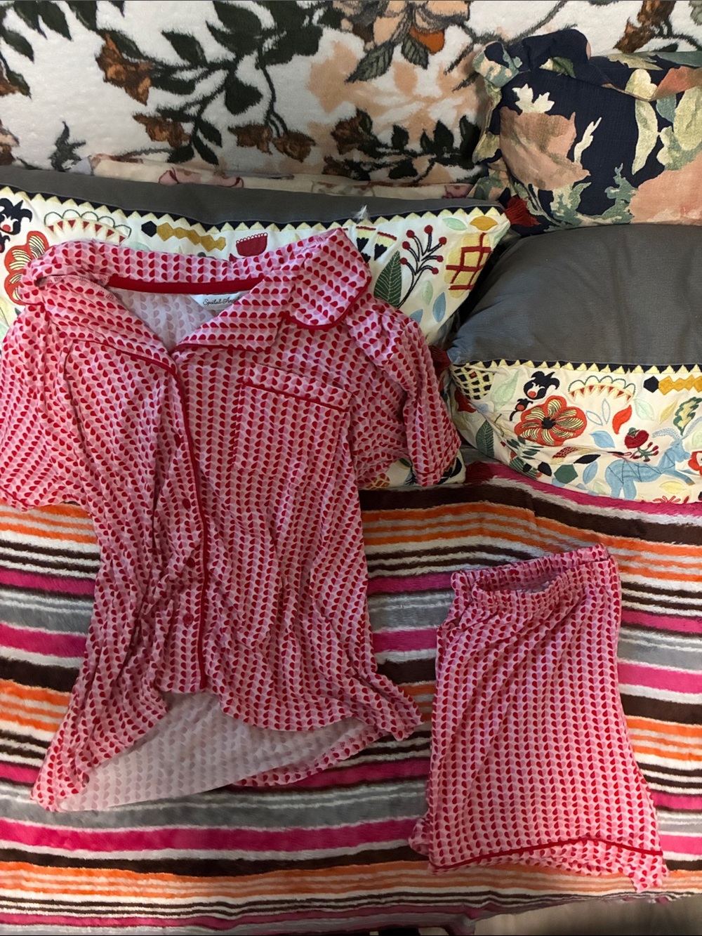 Girls Pink and Red Patterned Short Pajama Set by Spoiled Angel